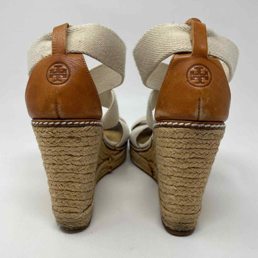 Tory Burch Adonis Crisscross Sandals Womens Size 9 Wedge Espadrilles Beige - Picture 9 of 12